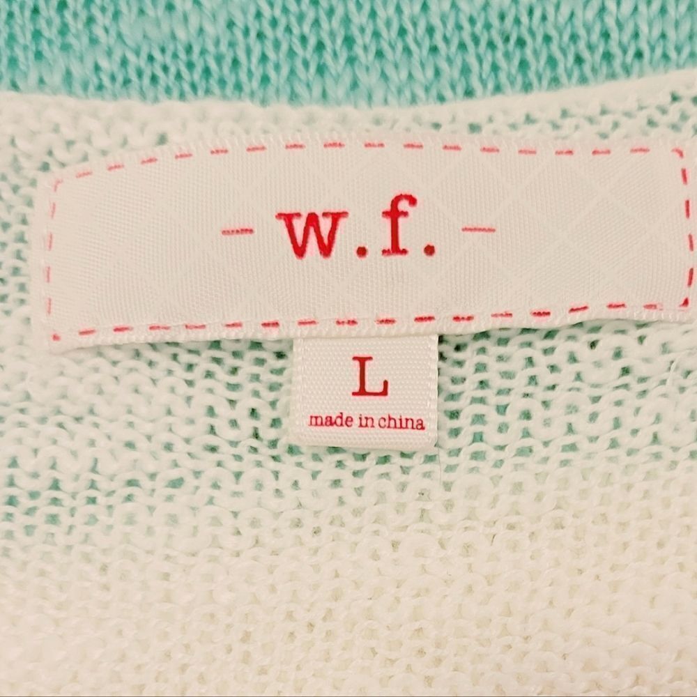 W. F. White and Mint Green Striped Burnt-out High/low V-neck Long Sleeve Sweater - Picture 5 of 6
